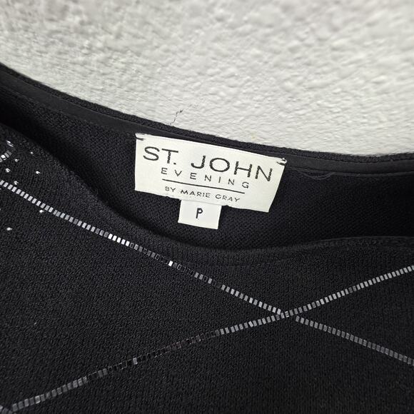 St. John Evening Black Knit Paillette Rhinestone Embellished Top Size P Medium - Picture 4 of 6